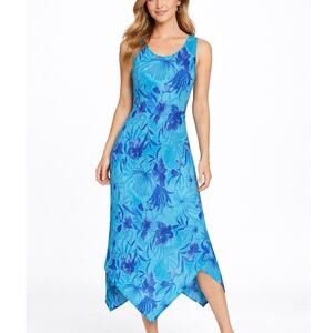 VTG American Angel Blue Floral Midi Dress 100% Rayon Cottagecore Summer M